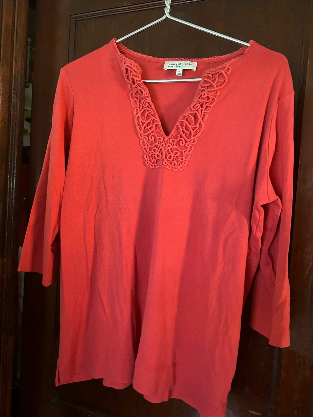 Jones New York Coral V-Neck Crochet-Trim Tunic